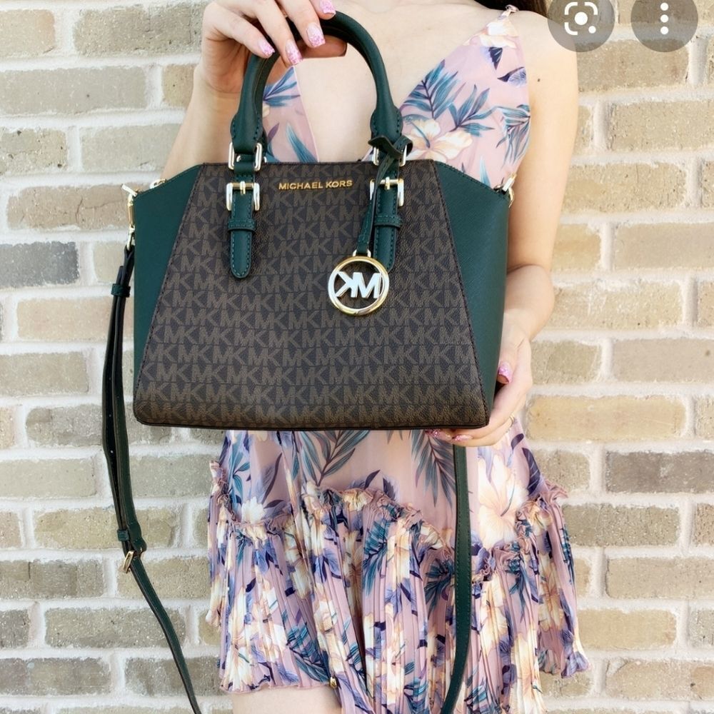 Michael Kors Women's Green Medium CIARA Messenger Top Zip Satchel Crossb… - Picture 3 of 16